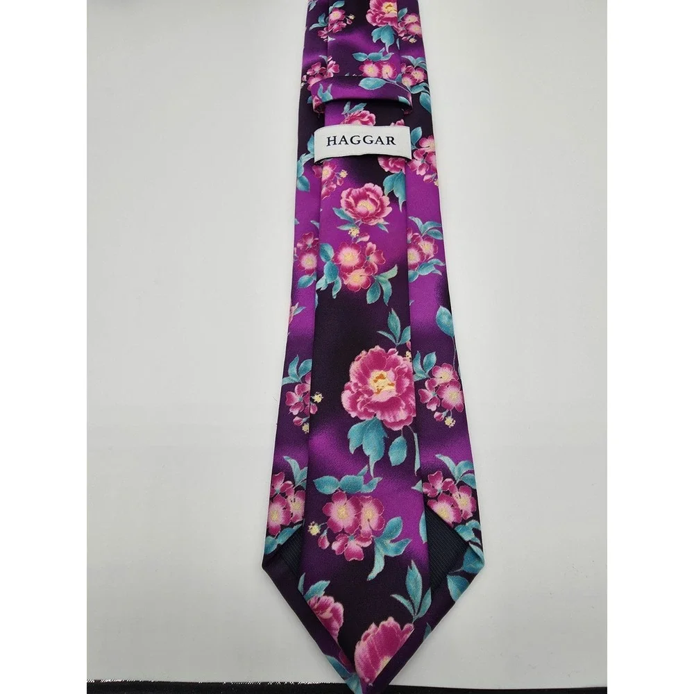 Haggar Purple Pink Floral Polyester Men's Tie Necktie 58